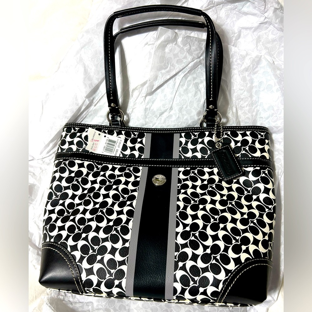 AUTHENTIC Coach Chelsea Heritage Stripe Signature Tote Bag F-15137